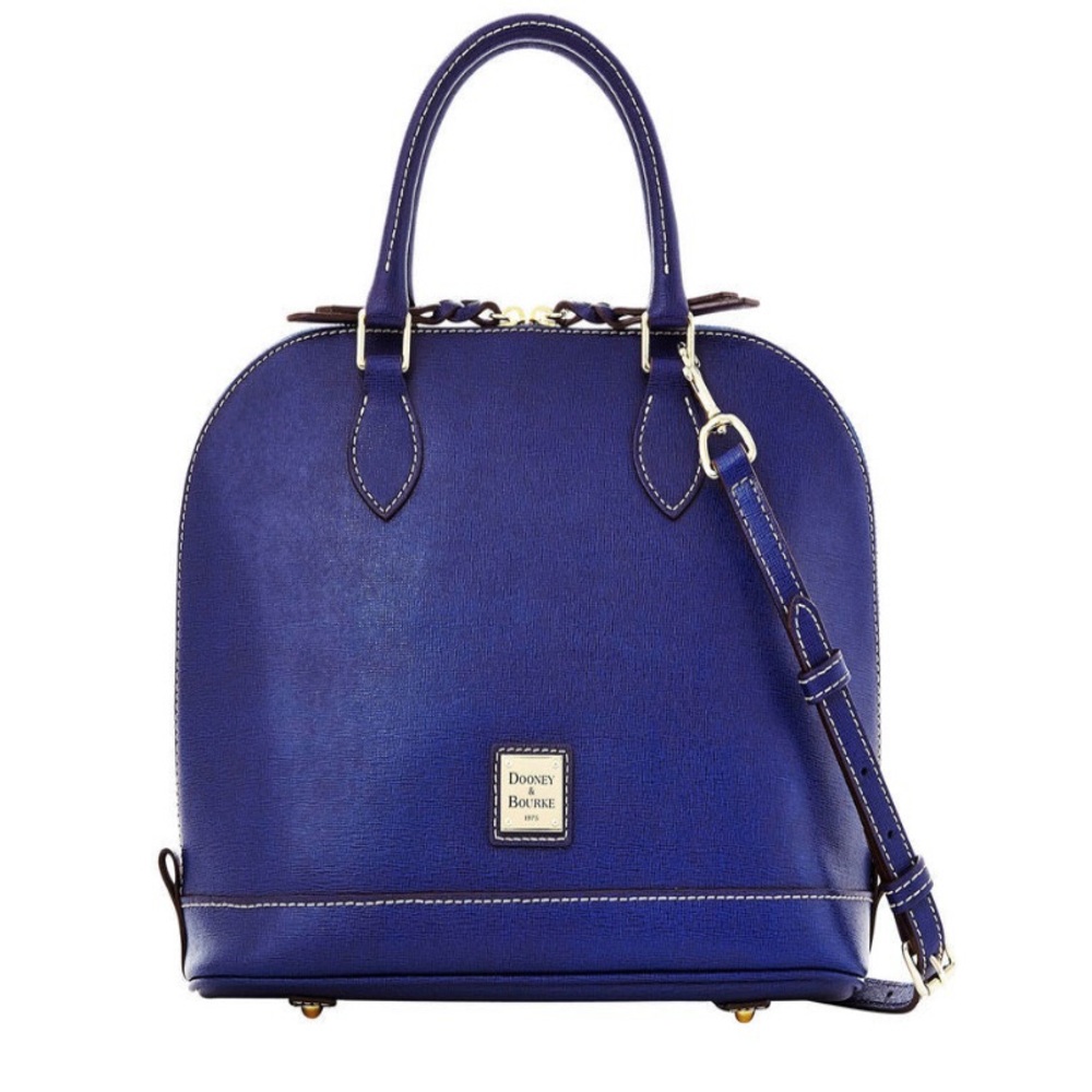 Dooney & Bourke Saffiano Zip Zip Satchel Blue Leather Handbag